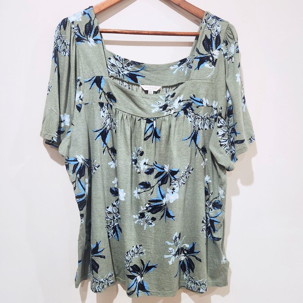 Lucky Brand Sage Green Floral Scoop Neck Blouse